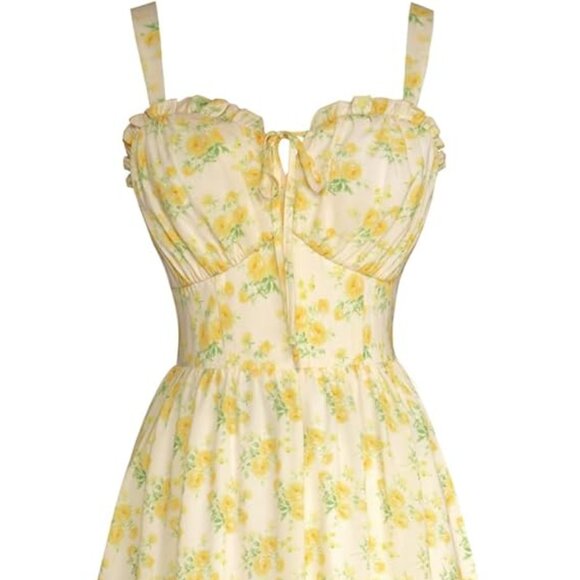 Scarlet Darkness Milkmaid Cottagecore Midi Floral Dress Yellow Size 2X - Picture 2 of 10